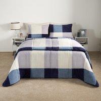 OHS Check Coverless Duvet Pillowcase Bedding Set Teddy Fleece Gingham Quilt 10.5 TOG in Dark Navy | Size: King