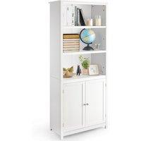 Costway Wooden Tall Bookcase 3-Tier Shelving Storage Cabinet 2 Doors Display Organizer in White