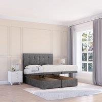 Sloomy Highbury Plush Fabric Ottoman Bed End Opening With Sprung Memory Mattress & 26 Inch strut Headboard in Dark Grey | Size: King