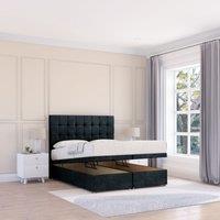 Sloomy Alabama Naples Fabric Ottoman Bed End Opening With Sprung Memory Mattress & 26 Inch strut Headboard in Black | Size: Small Double