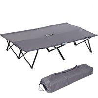 OUTSUNNY Double Camping Folding Cot Outdoor Portable Sunbed in Grey
