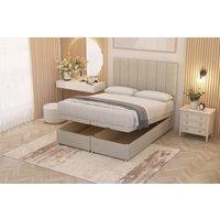 Somnior Austin Tweed Fabric End Opening Ottoman Bed Set with Midnight Mattress in Natural | Size: Small Single