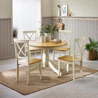 FurnitureboxUK Bude Round Wooden Dining Table & 4 Millford Chairs in Cream