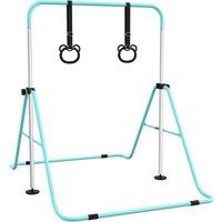 HOMCOM Adjustable Height Foldable Kids Gymnastics Bar w/ Non-Slip Mats in Green