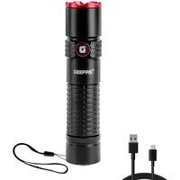 Geepas Rechargeable LED Flashlight 4000mah Battery 1000m Range Torch in Black