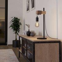 Eglo TOWNSHEND Black Metal & Natural Wood Industrial Style Table Lamp with Exposed Bulb