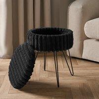 OHS Ribbed Fleece Faux Fur Hairpin Stool Vanity Seat Ottoman Footrest in Black