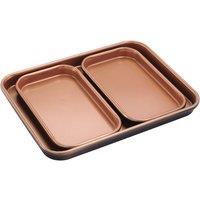 mysmartbuy Cera Titanware One Shelf Baking Tray Set - 1 Large & 2 Small Carbon Steel Stackable Oven Trays with Non-Stick Coating in Copper