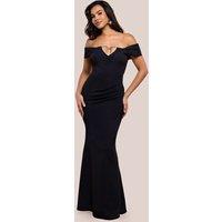 Goddiva Women's Diamante Heart Trim Evening Maxi Dress in Black | Size: 12