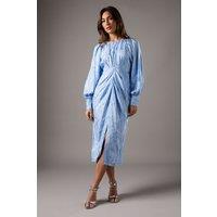 Coast Women's Jacquard Ruched Dress in Blue | Size: 12