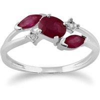 Gemondo Women's Classic Oval Ruby & Diamond Crossover Ring in 9ct White Gold in Red | Size: Q