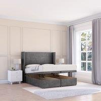 Sloomy Devonshire Plush Fabric Ottoman Bed End Opening With Sprung Memory Mattress & 54 Inch Floorstanding Headboard With Wings | Size: Super King