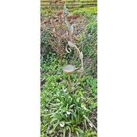 Inspirational Gifting Bird Bath on Stake with Decorative Leaves in Green