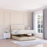 Sloomy Highbury Plush Fabric Ottoman Bed End Opening With Sprung Memory Mattress & 26 Inch strut Headboard in Cream | Size: Single