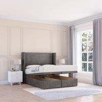 Sloomy Devonshire Naples Fabric Ottoman Bed End Opening With Sprung Memory Mattress & 54 Inch Floorstanding Headboard With Wings | Size: Super King