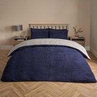 OHS Reversible Teddy Duvet Cover with Pillowcase in Dark Navy | Size: Super King