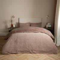 OHS Ribbed Duvet Cover Faux Fur Winter Warm Bedding Set in Natural | Size: Double