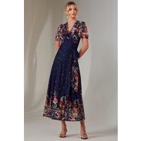 Jolie Moi Women's Mirror Print Mesh Wrap Maxi Dress | Size: 10