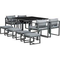 OUTSUNNY 9PCs Patio Dining Sets 4 Chairs 4 Ottoman Cushioned Seating & Back in Grey