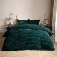 OHS Ribbed Duvet Cover Faux Fur Winter Warm Bedding Set in Green | Size: King