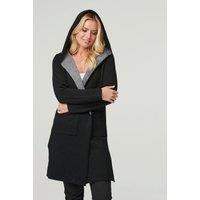 Izabel London Women's Open Front Hooded Longline Cardigan in Black | Size: 12