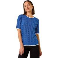 Roman Women's Dainty Pointelle Top in Blue | Size: 14
