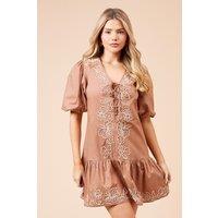 Dorothy Perkins Women's Cornelli Poplin Mini Dress in Brown | Size: 14