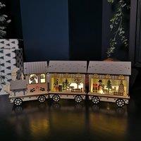 Samuel Alexander 16cm LED Battery Operated Indoor Wooden Christmas Train & Carriages Scene