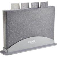 Cooks Professional Set of 4 Granite Effect Index Chopping Boards with Stand in Grey