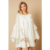 Oasis Women's Dobby Chiffon Ruffle Sleeve Mini Dress in Ivory | Size: 12