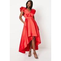 Coast Women's Frill Sleeve V Neck Midi Dress in Red | Size: 10