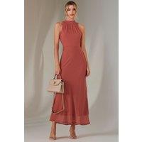 Jolie Moi Women's Halter Neck Open Back Chiffon Maxi Dress in Coral | Size: 18