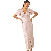 Roman Women's Spot Print V-Neck Midi Dress in Natural | Size: 20