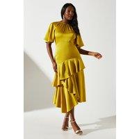 Coast Women's Cut Out Sleeve Satin Midi Dress in Olive | Size: 8