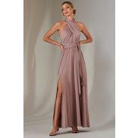 Jolie Moi Women's Halter Neck Maxi Bridesmaid Dress in Dusty Pink | Size: 16