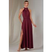 Jolie Moi Women's Halter Neck Maxi Bridesmaid Dress in Burgundy | Size: 12
