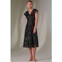 Jolie Moi Women's Sequin V Neck FIt & Flare Midaxi Dress in Black | Size: 10