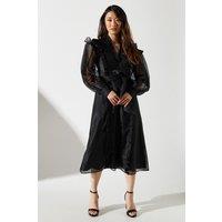 Organza Frill Trim Midi Dress