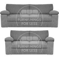 Furnishings For Less UK Delta Fabric Sofa Suite Padded Arms Jumbo Cord 3 & 2 Seater in Grey