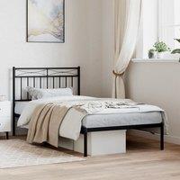 Metal Bed Frame with Headboard Black 100x190 cm