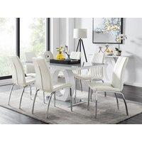 FurnitureboxUK Giovani 6-Seater Grey Glass Dining Table & 6 Isco Faux Leather Dining Chairs in White