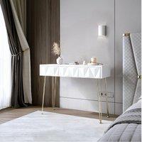CARME HOME Claudia White 3 Drawers Dressing Table with Gold hairpin legs