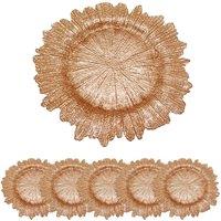 Neel Blue 33cm Set of 6 Charger Plates Vintage Design Glass Plates for Dinner Table Decoration in Metallic Gold