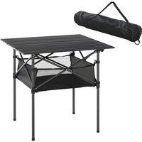 OUTSUNNY Aluminum Camping Table Folding Table Picnic Table w/ Mesh Bag in Black