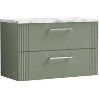 Balterley 2 Drawer Wall Hung Vanity Unit Marble Laminate Worktop, Green 800mm