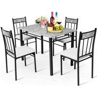 Costway Marble 5-piece Kitchen Dining Set Dining table w/Sponge Cushion-Grey in Grey