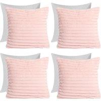 OHS 4 x Faux Fur Thick Rib Filled Cushion Covers in Pink | Size: 45 cm x 45 cm