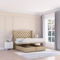 Sloomy Dior Conistan Fabric Ottoman Bed End Opening With Sprung Memory Mattress & 54 Inch Floorstanding Headboard With Wings | Size: Super King