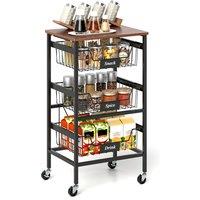 Costway 4-Tier Kitchen Storage Cart Mobile Utility Cart w/Wooden Top in Black