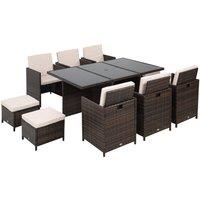OUTSUNNY 11PC Garden Rattan Dining Set Cushion Patio Table Chair Conservatory in Brown